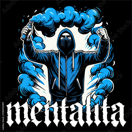 Vector illustration of Hooligan ultras Football fans hold a megaphone