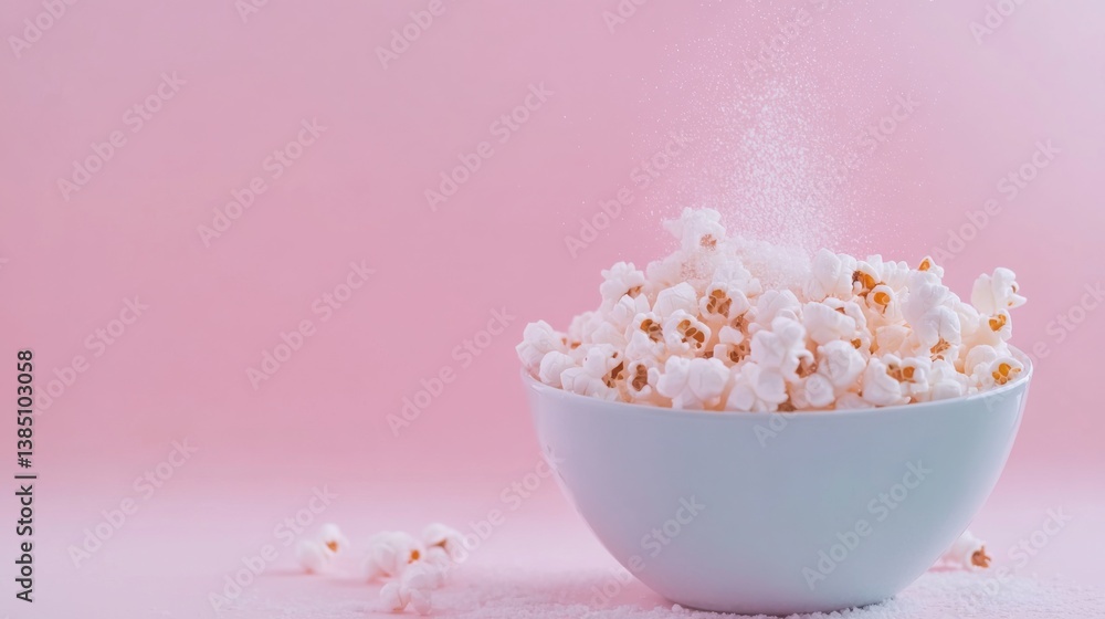 A bowl of freshly popped popcorn with a sprinkle of sea salt. Featuring indulgence and simplicity A bowl of freshly popped popcorn with a sprinkle of sea salt. Featuring indulgence and simplicity