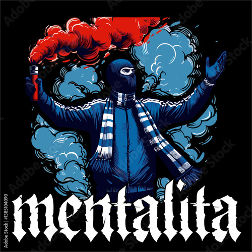 Vector illustration of Hooligan ultras Football fans hold a megaphone