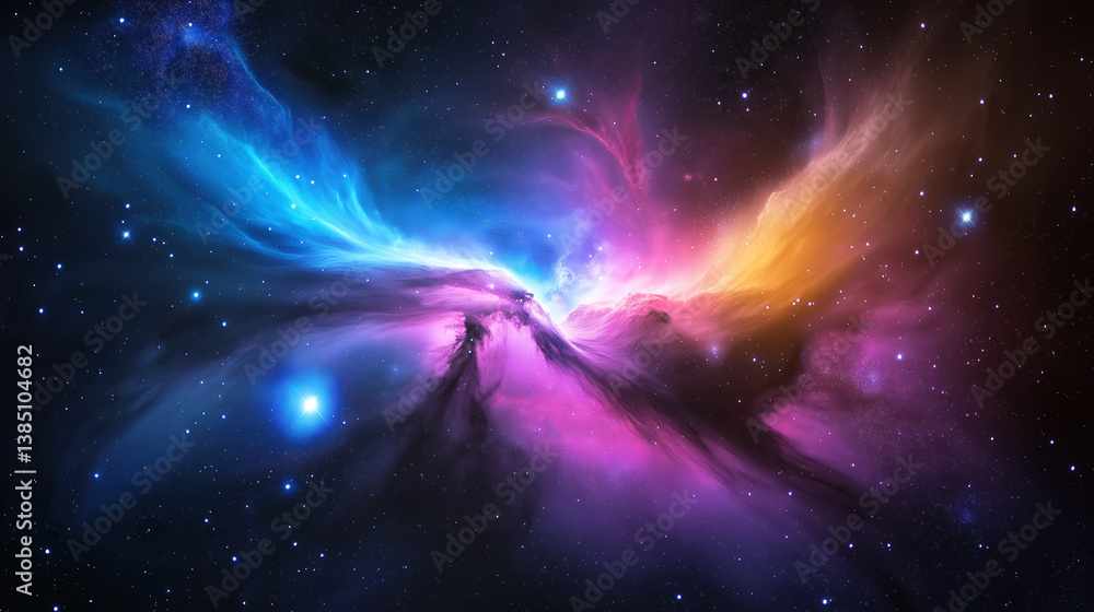 Fototapeta premium Colorful cosmic nebula glowing in the depths of space