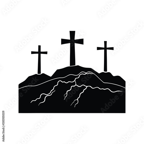 Silhouette of Jesus Christ on the Cross at Sunset on a Hill