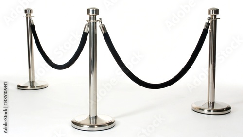 Stanchions with black velvet ropes, cut out on white