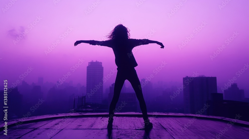 Silhouette Dancer on Rooftop at Dawn Silhouette Dancer on Rooftop at Dawn