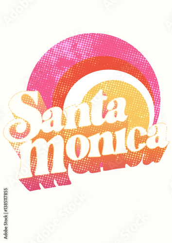 Santa Monica,retro style colorful slogan graphic for t-shirt,vector