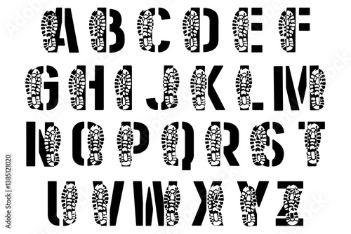 Boot print monogram. Latin letters on white background