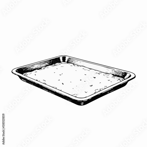 Vintage baking tray illustration in black and white style  