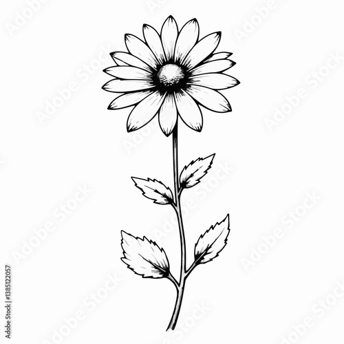 Vintage sketch of a chamomile flower with leaves  