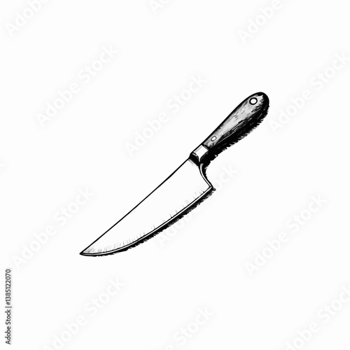 Vintage Chef Knife Sketch in Black and White  
