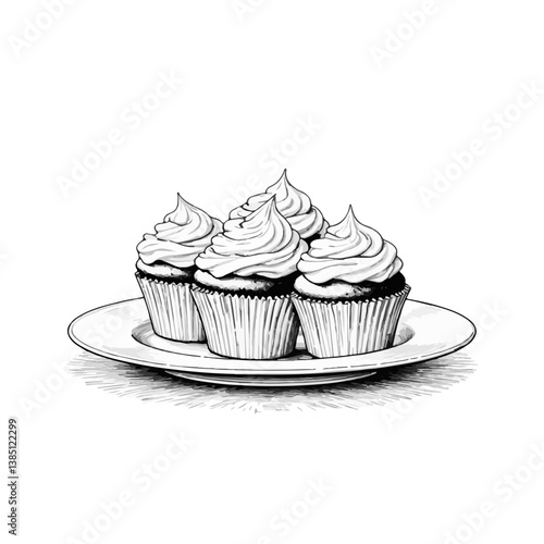 Vintage sketch of cupcakes on a plate  
