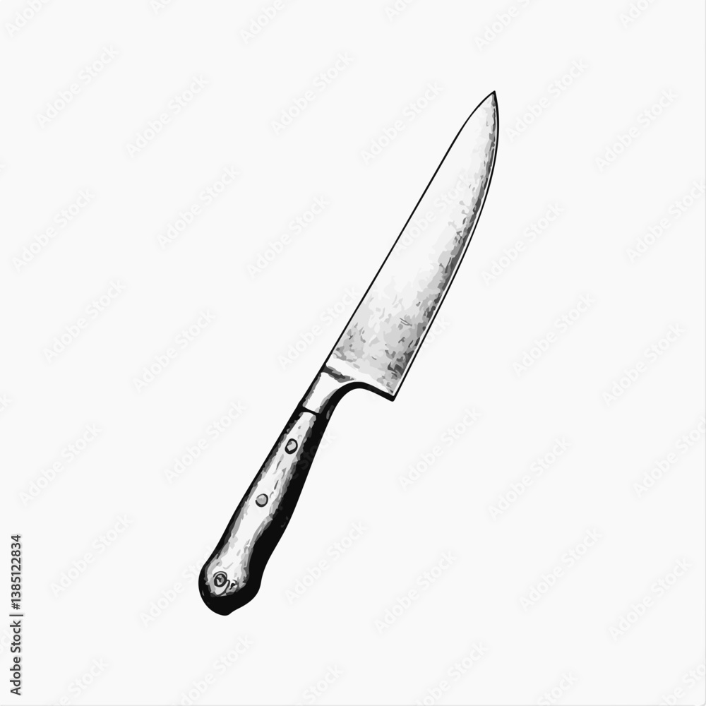 Fototapeta premium Vintage paring knife illustration in monochrome style 