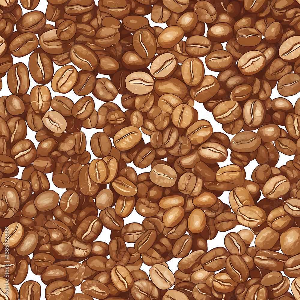 seamless pattern Realistic and artistic illustrations of coffee beans, brewing equipment, coffee cups for background or wallpaper