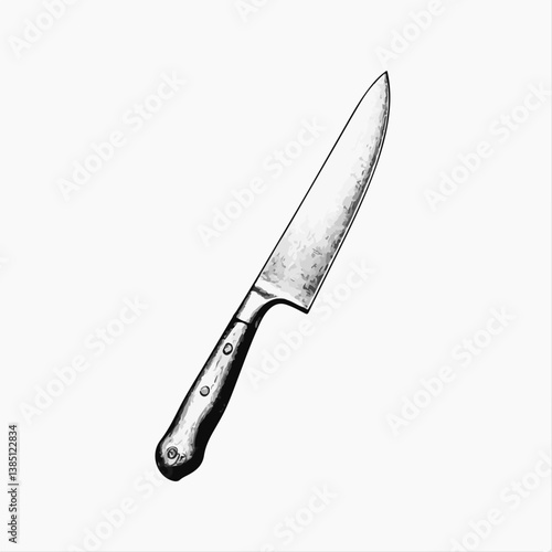 Vintage paring knife illustration in monochrome style  