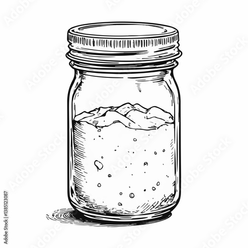 Vintage spice jar sketch with salt against a white background  