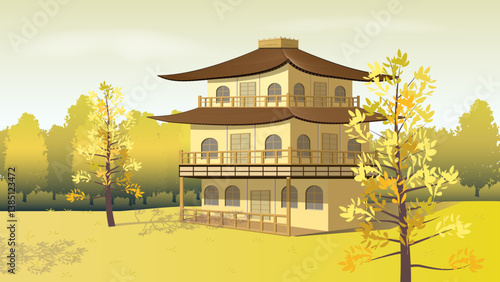 Red-style traditional Chinese architecture, oriental pagodas and ancient city gates