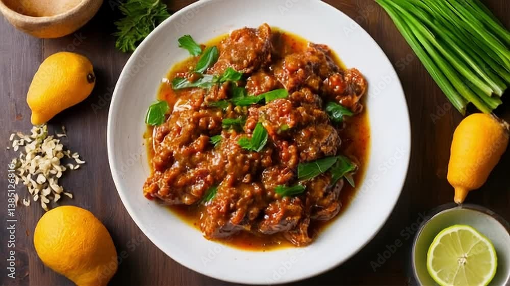 Serving Delicious Tomato-based Dish with Fresh Herbs and Citrus Fruits Serving Delicious Tomato-based Dish with Fresh Herbs and Citrus Fruits