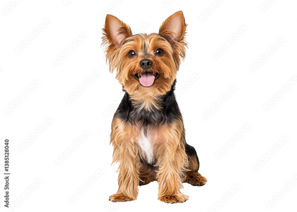 Cute Yorkshire Terrier dog sitting and smiling on a transparent background. Concept of pets, dogs, and domestic animals. Cute Yorkshire Terrier dog sitting and smiling on a transparent background. Concept of pets, dogs, and domestic animals.
