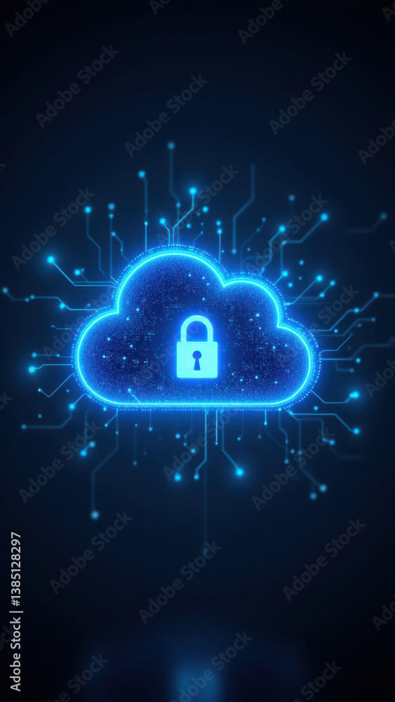 custom made wallpaper toronto digitalA digital illustration of a secure cloud with a lock icon at its center, symbolizing internet security and data protection.