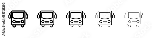 Bus icons vector set in different stroke line style