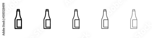 Champagne bottle icons vector set in different stroke line style
