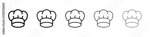 Chef hat icons vector set in different stroke line style