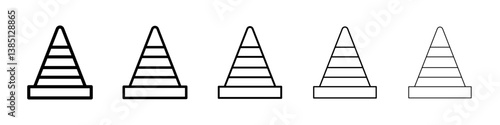 Construction cone icons vector set in different stroke line style