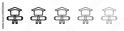 Degree icons vector set in different stroke line style