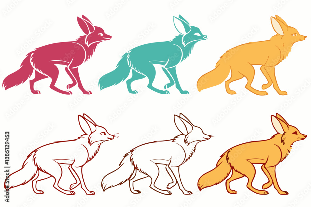 set of Fennec Fox silhouette vector illustration set of Fennec Fox silhouette vector illustration