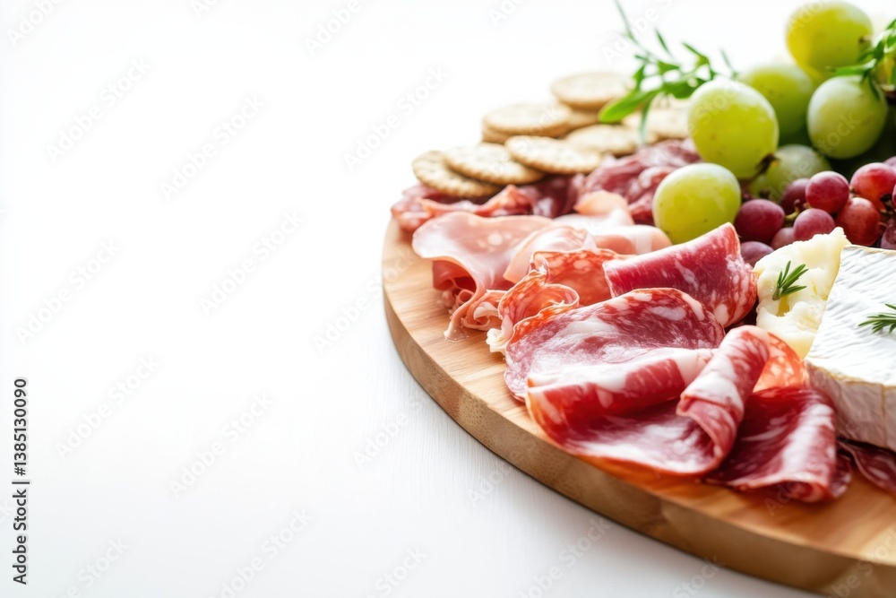 A charcuterie board with cured meats, cheeses, and fruits. Featuring variety and elegance A charcuterie board with cured meats, cheeses, and fruits. Featuring variety and elegance