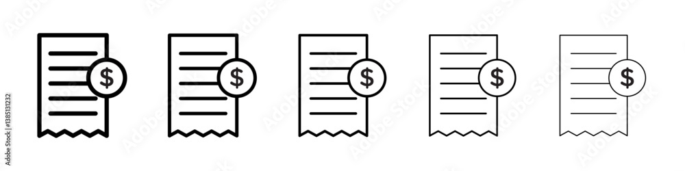 Invoice payment icons vector set in different stroke line style Invoice payment icons vector set in different stroke line style