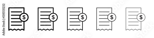 Invoice payment icons vector set in different stroke line style