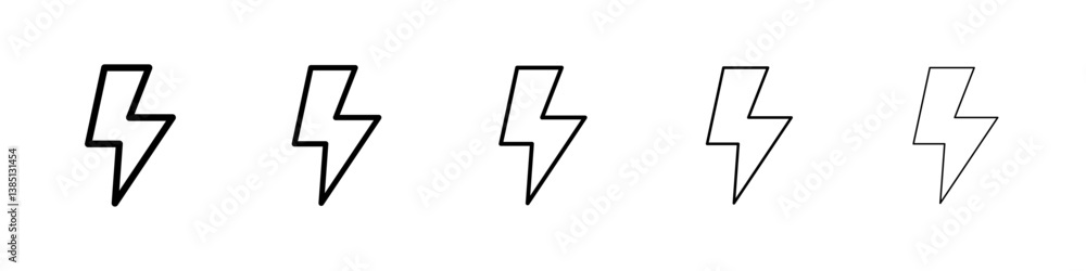 Lightning icons vector set in different stroke line style Lightning icons vector set in different stroke line style