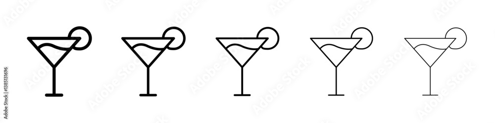 Martini glass icons vector set in different stroke line style Martini glass icons vector set in different stroke line style