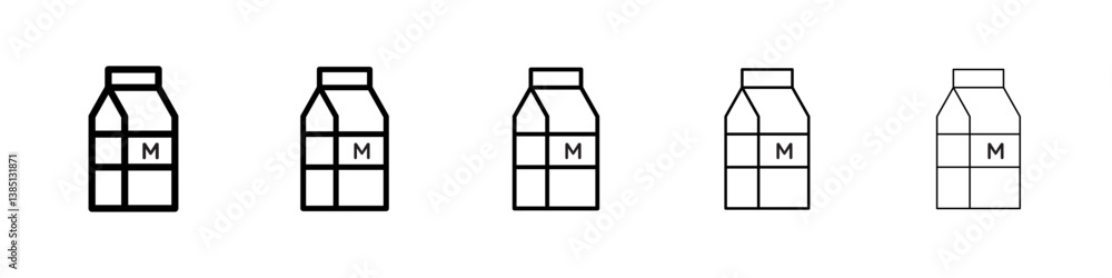 Milk carton icons vector set in different stroke line style Milk carton icons vector set in different stroke line style
