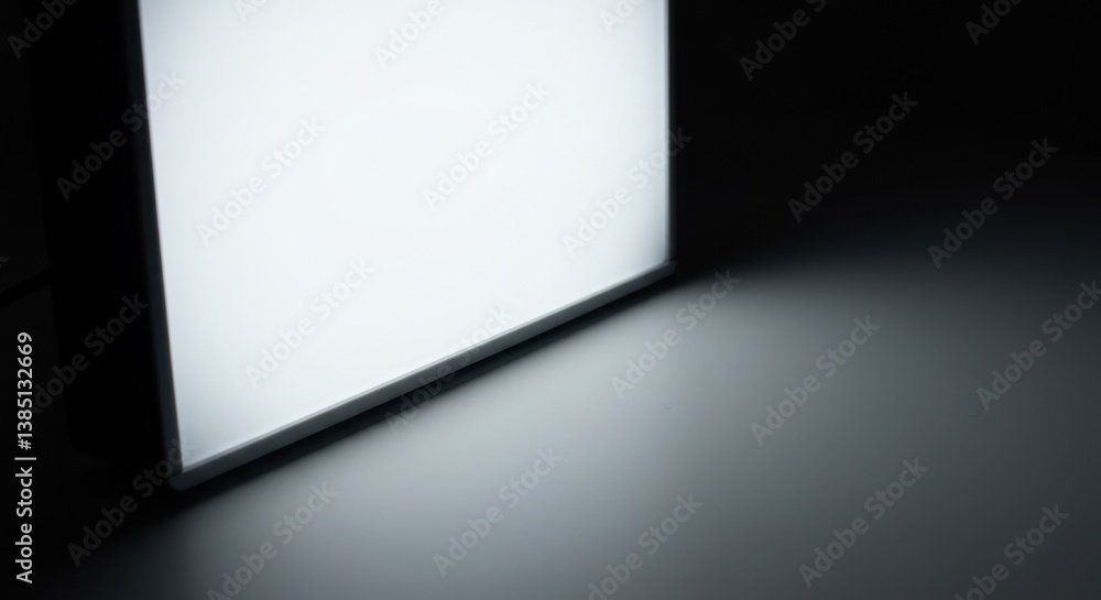 Illuminated Rectangular Panel Glowing in Dark Room: A Minimalist Lightbox Photography Illuminated Rectangular Panel Glowing in Dark Room: A Minimalist Lightbox Photography
