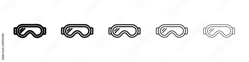 Safety goggles icons vector set in different stroke line style Safety goggles icons vector set in different stroke line style