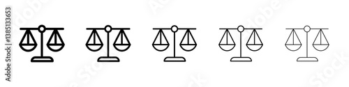 Scales of justice icons vector set in different stroke line style