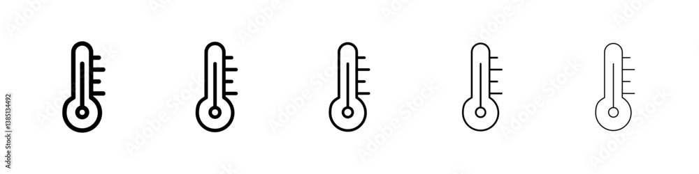 Thermometer icons vector set in different stroke line style Thermometer icons vector set in different stroke line style