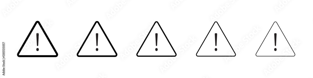 Warning triangle icons vector set in different stroke line style Warning triangle icons vector set in different stroke line style