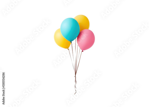 Colorful balloons on a transparent background. Balloons in yellow, blue, and pink colors. Celebration and party concept. photo