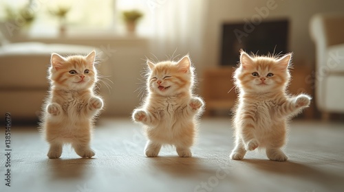 Three Adorable Ginger Kittens Playing Indoors
