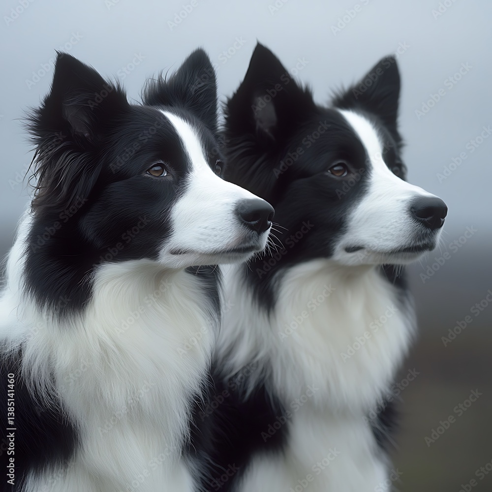 Fototapeta premium Border Collie Pair in Misty Field
