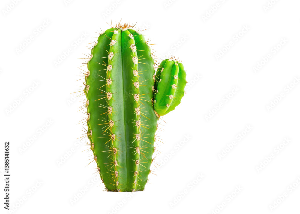 Green cactus with a small offshoot, isolated on white. Concept of desert plants, succulents, and nature. Green cactus with a small offshoot, isolated on white. Concept of desert plants, succulents, and nature.