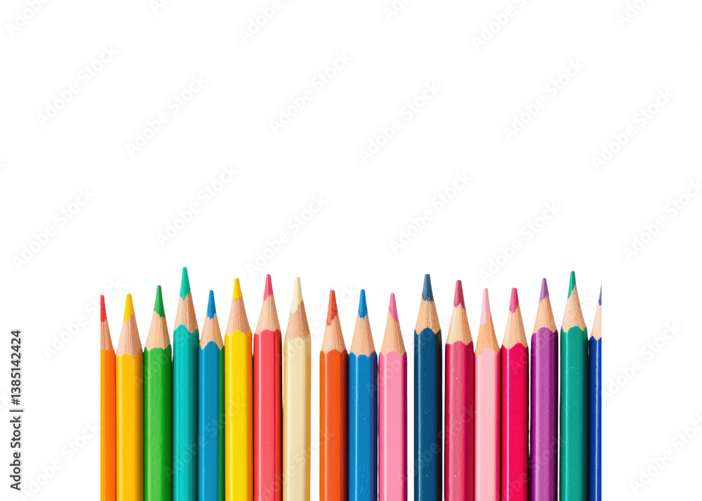Colorful pencils arranged in a row on a transparent background. Back to school concept. Colorful pencils arranged in a row on a transparent background. Back to school concept.