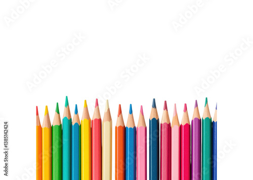 Colorful pencils arranged in a row on a transparent background. Back to school concept.