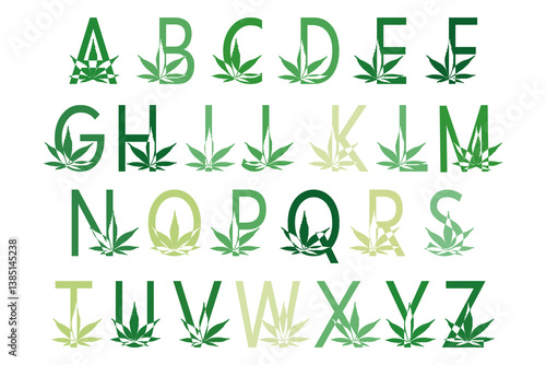Cannabis monogram, Latin letters on white background