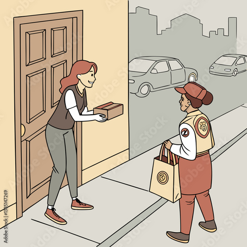 Woman receiving food delivery