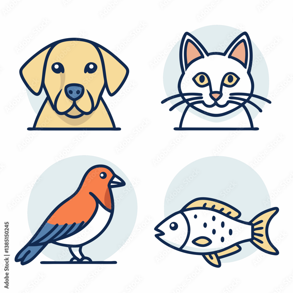 Fototapeta premium Design a vector icon pack featuring bold-stroke illustrations of various animals. Include diverse species, ensuring each icon is clean and easily scalable.