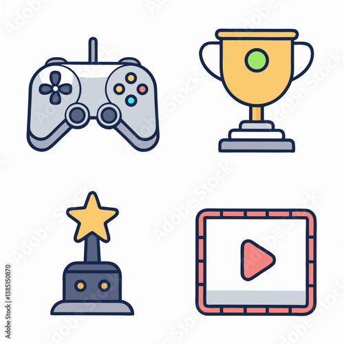 Design a vector icon pack featuring bold stroke gaming icons. Include diverse game genres, ensuring high resolution and clean lines for versatile use.