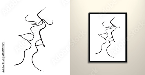 Romantic couple kissing illustration line art