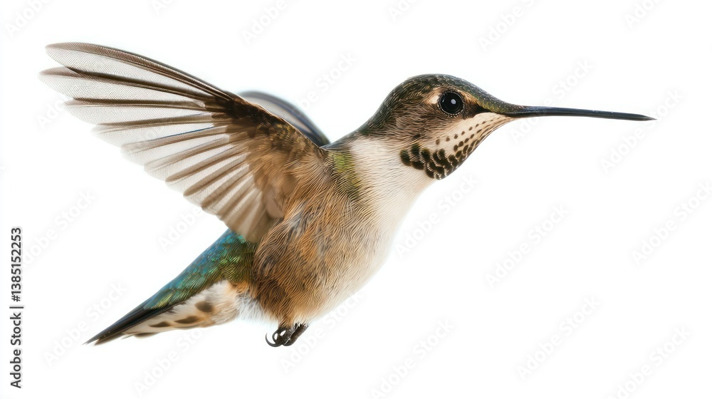 Fototapeta premium Hummingbird mid-flight isolated on white background